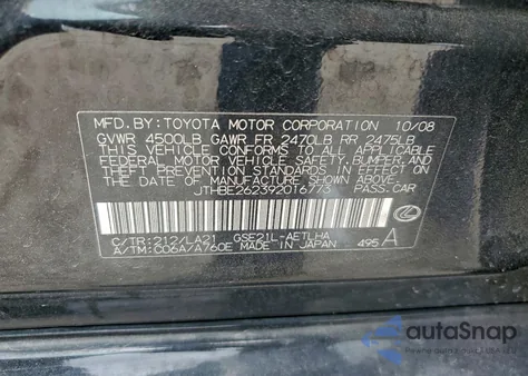 2009 Lexus Is 350 z USA, uszkodzony, nr VIN JTHBE262392016773